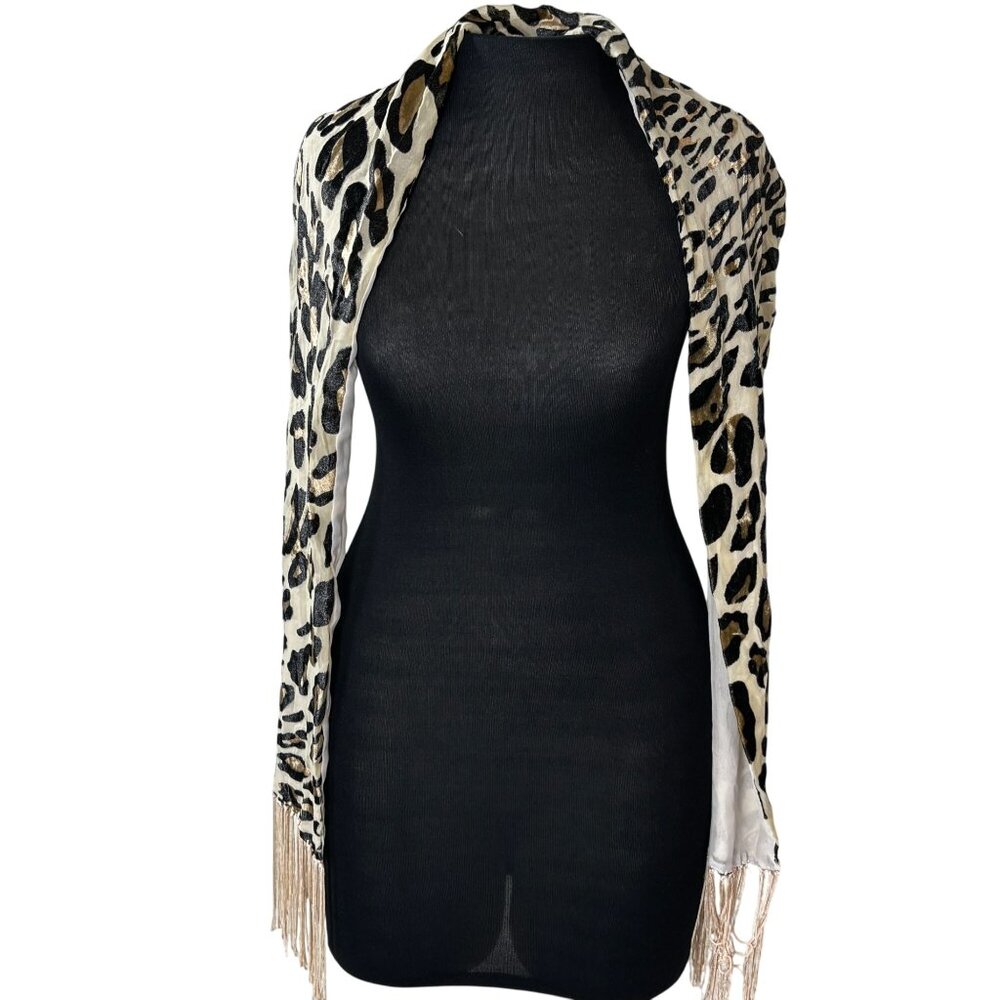 Jones New York Leopard Print Scarf With Fringe 60"x7" Rayon Blend For Women